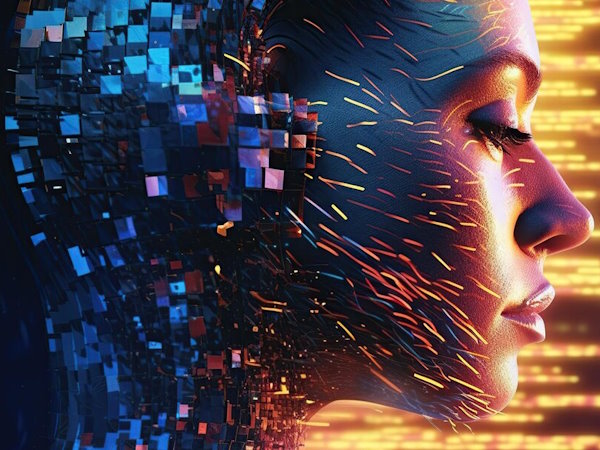 Une image IA d'un visage de femme avec un arrière-plan lumineux.