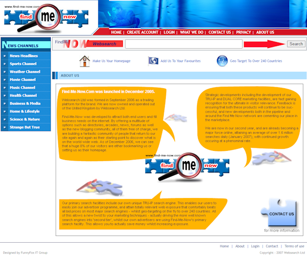 A screen shot of a website featuring a magnifying glass to help users quickly find me now.