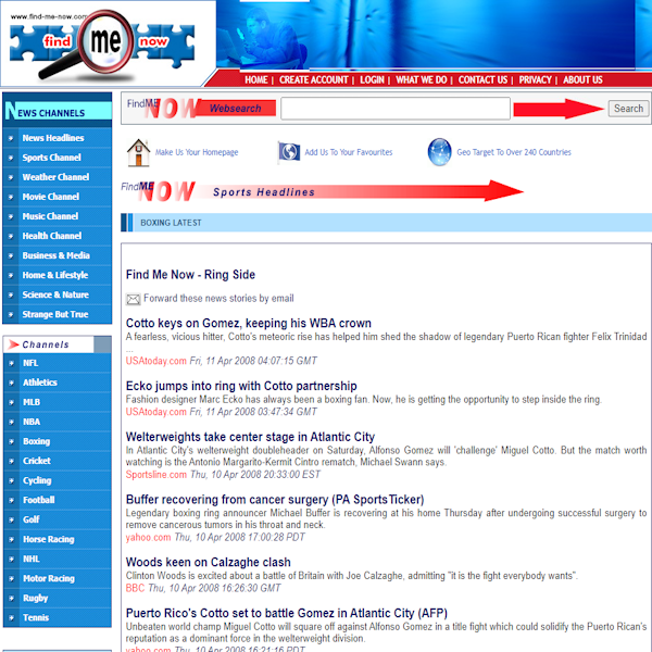 青い矢印が示されている Web ページのスクリーンショット