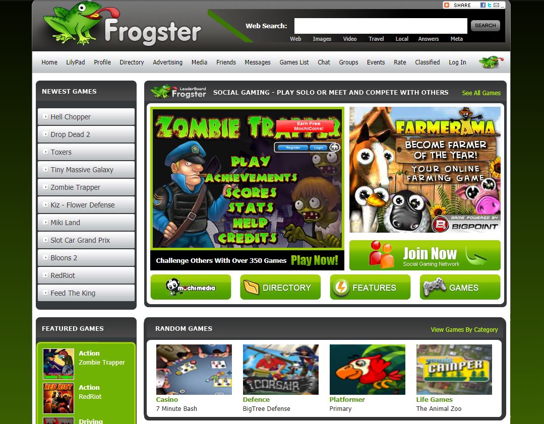 Une conception de site Web sur le thème de Frogster.