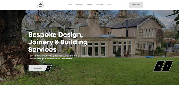Joyce Builders bietet auf seiner Website maßgeschneiderte Tischler- und Baudienstleistungen an.