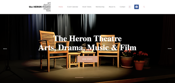 A screen shot of the heron theatre website.