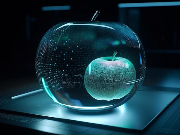 Monitoring the time to first byte (ttfb) of an apple in a glass container on a table.